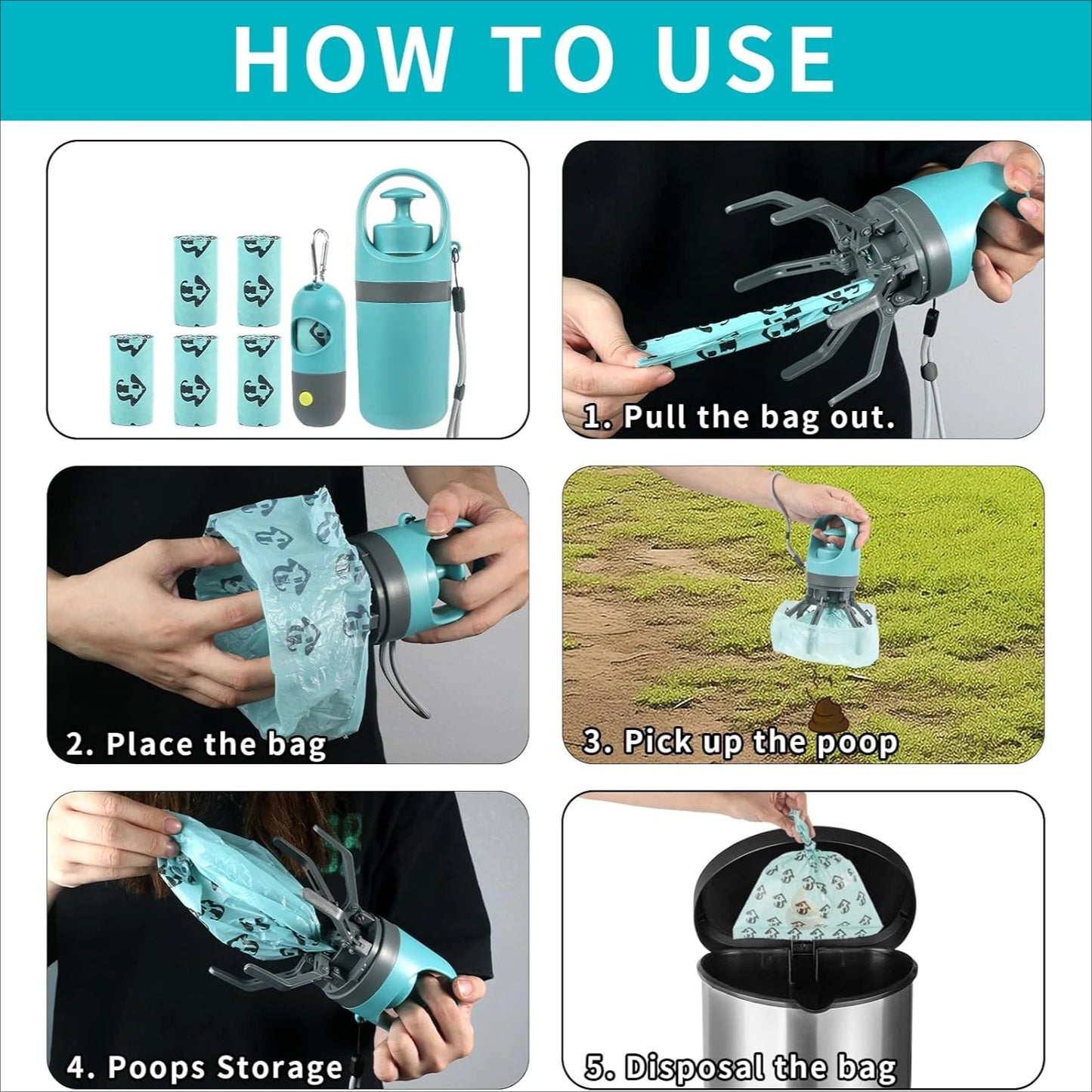 Dog Poop Scooper Set with LED Light